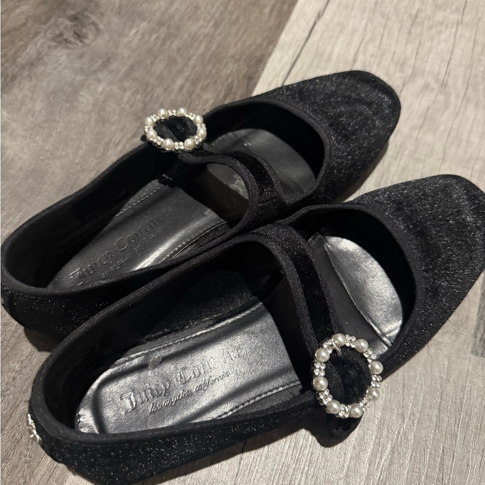 Juicy Couture Black Flats with Pearl Accent
